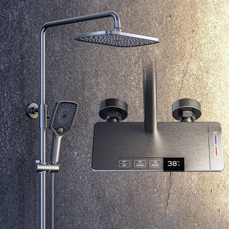 Modern Shower Trim Brass Adjustable Spray Pattern Thermostatic Shower Set Gun Grey 3 Temperature Control Clearhalo 'Bathroom Remodel & Bathroom Fixtures' 'Home Improvement' 'home_improvement' 'home_improvement_shower_faucets' 'Shower Faucets & Systems' 'shower_faucets' 'Showers & Bathtubs Plumbing' 'Showers & Bathtubs' 7037888