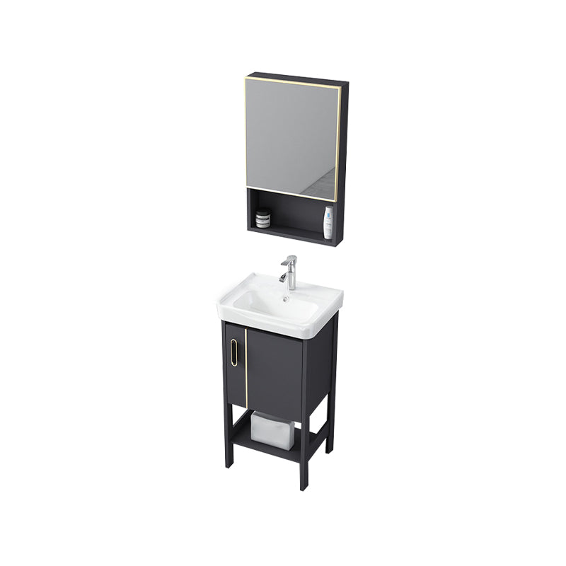 Single Sink Vanity Shelving Included Metal Frame 2 Doors Freestanding Modern Vanity Vanity & Faucet & Mirror Cabinet 16.9"L x 13.8"W x 31.9"H White Clearhalo 'Bathroom Remodel & Bathroom Fixtures' 'Bathroom Vanities' 'bathroom_vanities' 'Home Improvement' 'home_improvement' 'home_improvement_bathroom_vanities' 7038129