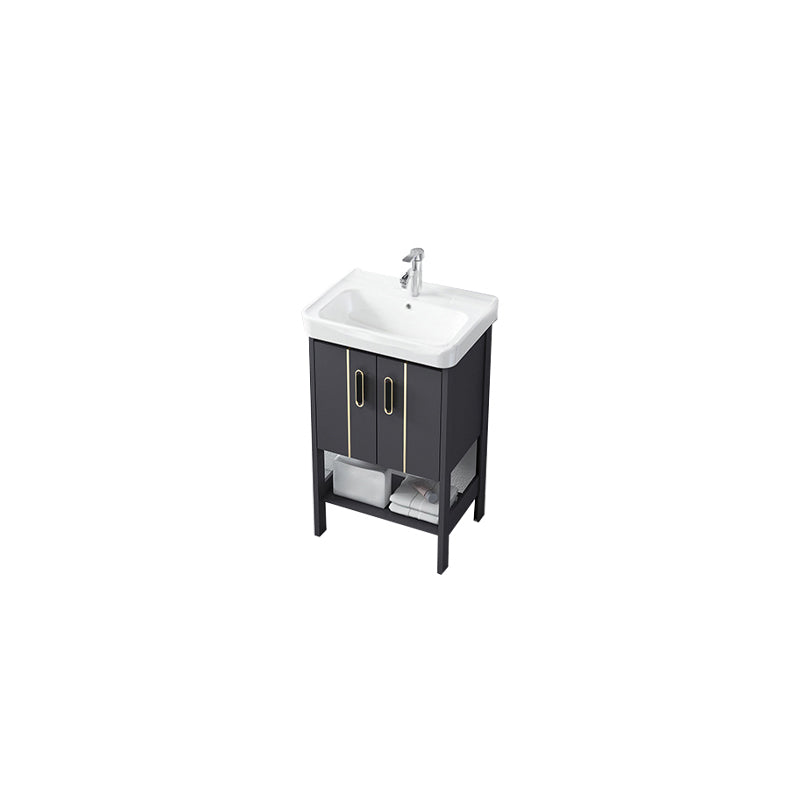 Single Sink Vanity Shelving Included Metal Frame 2 Doors Freestanding Modern Vanity Vanity & Faucet 20.1"L x 14.2"W x 31.9"H White Clearhalo 'Bathroom Remodel & Bathroom Fixtures' 'Bathroom Vanities' 'bathroom_vanities' 'Home Improvement' 'home_improvement' 'home_improvement_bathroom_vanities' 7038135