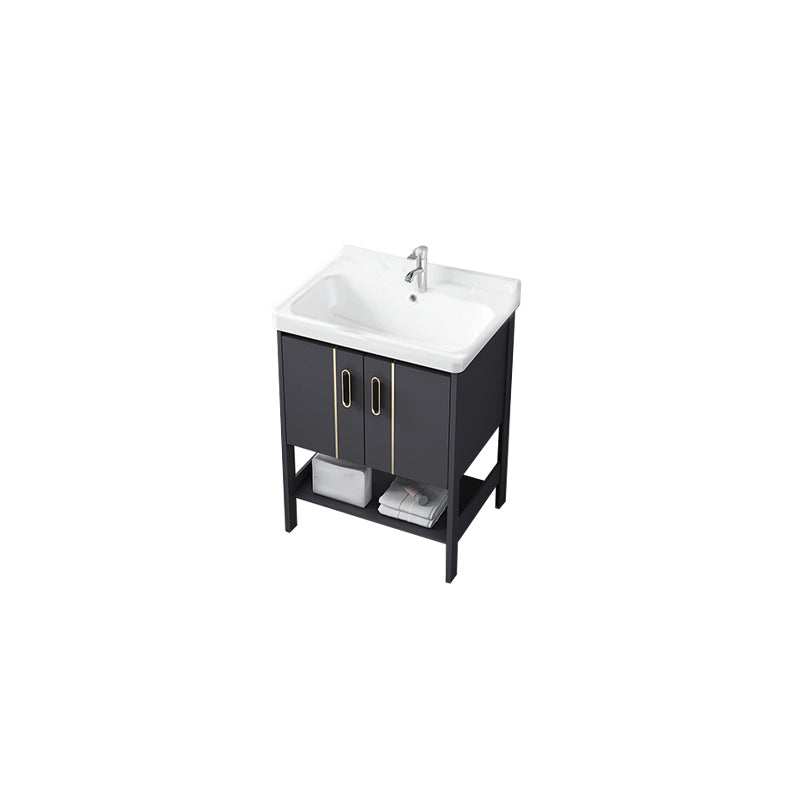 Single Sink Vanity Shelving Included Metal Frame 2 Doors Freestanding Modern Vanity Vanity & Faucet 24"L x 15.7"W x 31.9"H White Clearhalo 'Bathroom Remodel & Bathroom Fixtures' 'Bathroom Vanities' 'bathroom_vanities' 'Home Improvement' 'home_improvement' 'home_improvement_bathroom_vanities' 7038136