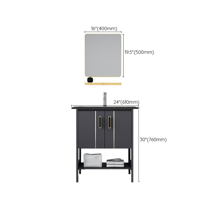 Single Sink Vanity Shelving Included Metal Frame 2 Doors Freestanding Modern Vanity Clearhalo 'Bathroom Remodel & Bathroom Fixtures' 'Bathroom Vanities' 'bathroom_vanities' 'Home Improvement' 'home_improvement' 'home_improvement_bathroom_vanities' 7038145