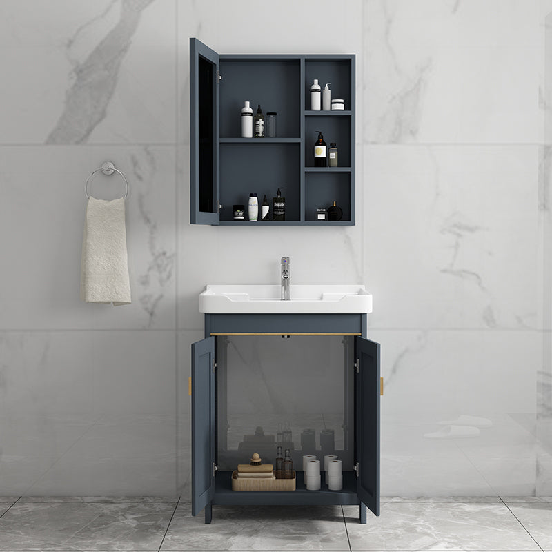 Freestanding Bath Vanity Blue Rectangle Mirror 2 Doors Bathroom Vanity with Single Sink Clearhalo 'Bathroom Remodel & Bathroom Fixtures' 'Bathroom Vanities' 'bathroom_vanities' 'Home Improvement' 'home_improvement' 'home_improvement_bathroom_vanities' 7038168