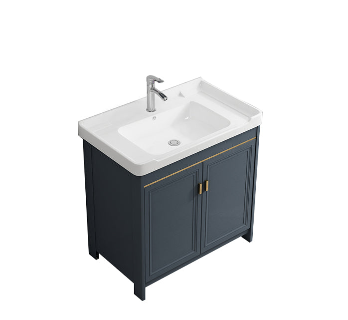 Freestanding Bath Vanity Blue Rectangle Mirror 2 Doors Bathroom Vanity with Single Sink Vanity & Faucet Towel Bar Not Included Clearhalo 'Bathroom Remodel & Bathroom Fixtures' 'Bathroom Vanities' 'bathroom_vanities' 'Home Improvement' 'home_improvement' 'home_improvement_bathroom_vanities' 7038178