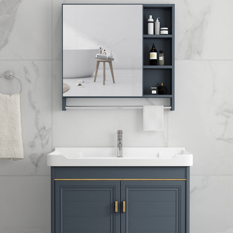 Freestanding Bath Vanity Blue Rectangle Mirror 2 Doors Bathroom Vanity with Single Sink Clearhalo 'Bathroom Remodel & Bathroom Fixtures' 'Bathroom Vanities' 'bathroom_vanities' 'Home Improvement' 'home_improvement' 'home_improvement_bathroom_vanities' 7038179