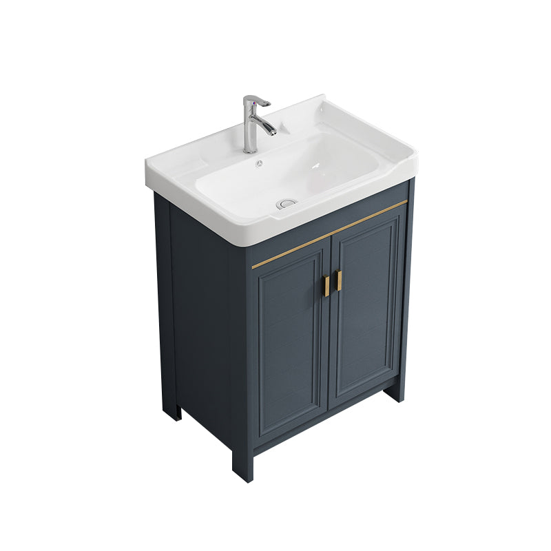 Freestanding Bath Vanity Blue Rectangle Mirror 2 Doors Bathroom Vanity with Single Sink Vanity & Faucet Towel Bar Not Included Clearhalo 'Bathroom Remodel & Bathroom Fixtures' 'Bathroom Vanities' 'bathroom_vanities' 'Home Improvement' 'home_improvement' 'home_improvement_bathroom_vanities' 7038184