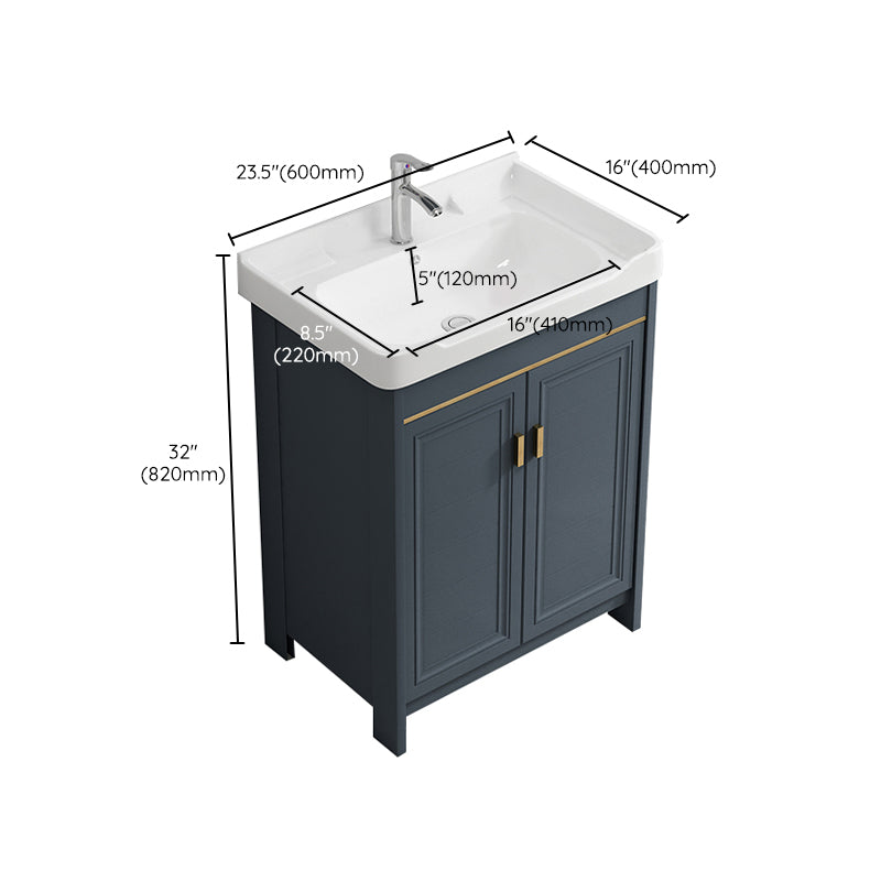 Freestanding Bath Vanity Blue Rectangle Mirror 2 Doors Bathroom Vanity with Single Sink Clearhalo 'Bathroom Remodel & Bathroom Fixtures' 'Bathroom Vanities' 'bathroom_vanities' 'Home Improvement' 'home_improvement' 'home_improvement_bathroom_vanities' 7038208