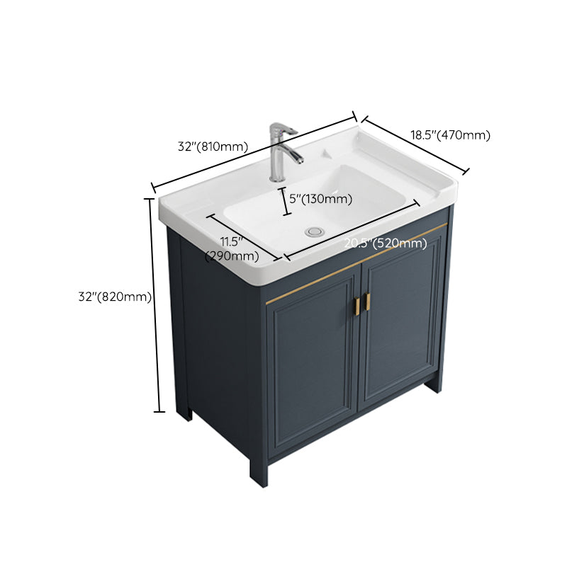 Freestanding Bath Vanity Blue Rectangle Mirror 2 Doors Bathroom Vanity with Single Sink Clearhalo 'Bathroom Remodel & Bathroom Fixtures' 'Bathroom Vanities' 'bathroom_vanities' 'Home Improvement' 'home_improvement' 'home_improvement_bathroom_vanities' 7038211