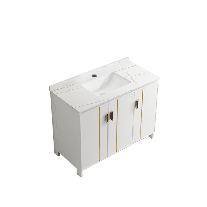 Single Sink Vanity Set White Mirror 2 Doors Freestanding Metal Frame Vanity Bathroom Vanity Towel Bar Not Included Clearhalo 'Bathroom Remodel & Bathroom Fixtures' 'Bathroom Vanities' 'bathroom_vanities' 'Home Improvement' 'home_improvement' 'home_improvement_bathroom_vanities' 7038229