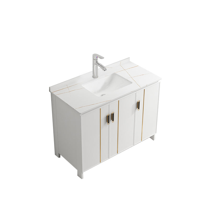 Single Sink Vanity Set White Mirror 2 Doors Freestanding Metal Frame Vanity Vanity & Faucet Towel Bar Not Included Clearhalo 'Bathroom Remodel & Bathroom Fixtures' 'Bathroom Vanities' 'bathroom_vanities' 'Home Improvement' 'home_improvement' 'home_improvement_bathroom_vanities' 7038230