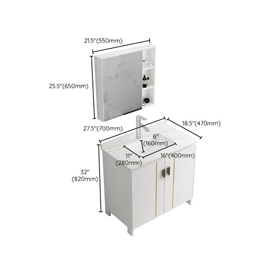 Single Sink Vanity Set White Mirror 2 Doors Freestanding Metal Frame Vanity Clearhalo 'Bathroom Remodel & Bathroom Fixtures' 'Bathroom Vanities' 'bathroom_vanities' 'Home Improvement' 'home_improvement' 'home_improvement_bathroom_vanities' 7038244