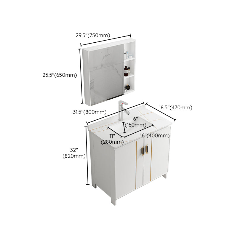 Single Sink Vanity Set White Mirror 2 Doors Freestanding Metal Frame Vanity Clearhalo 'Bathroom Remodel & Bathroom Fixtures' 'Bathroom Vanities' 'bathroom_vanities' 'Home Improvement' 'home_improvement' 'home_improvement_bathroom_vanities' 7038246