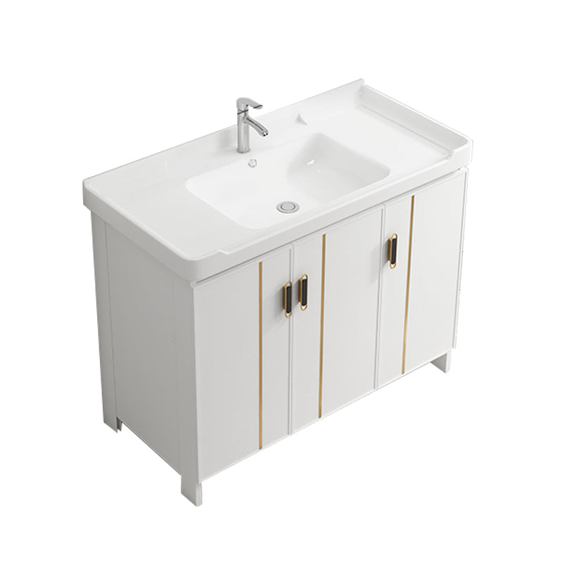 Glam Vanity Rectangle Mirror Metal Frame White Bathroom Vanity with Single Sink Vanity & Faucet Towel Bar Not Included Clearhalo 'Bathroom Remodel & Bathroom Fixtures' 'Bathroom Vanities' 'bathroom_vanities' 'Home Improvement' 'home_improvement' 'home_improvement_bathroom_vanities' 7038278