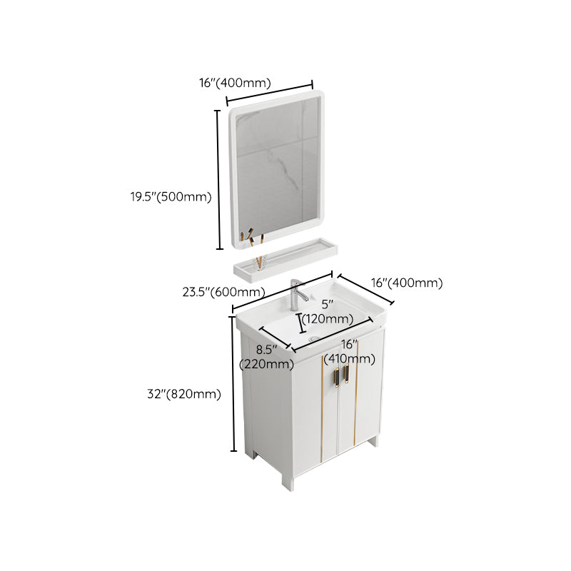 Glam Vanity Rectangle Mirror Metal Frame White Bathroom Vanity with Single Sink Clearhalo 'Bathroom Remodel & Bathroom Fixtures' 'Bathroom Vanities' 'bathroom_vanities' 'Home Improvement' 'home_improvement' 'home_improvement_bathroom_vanities' 7038282