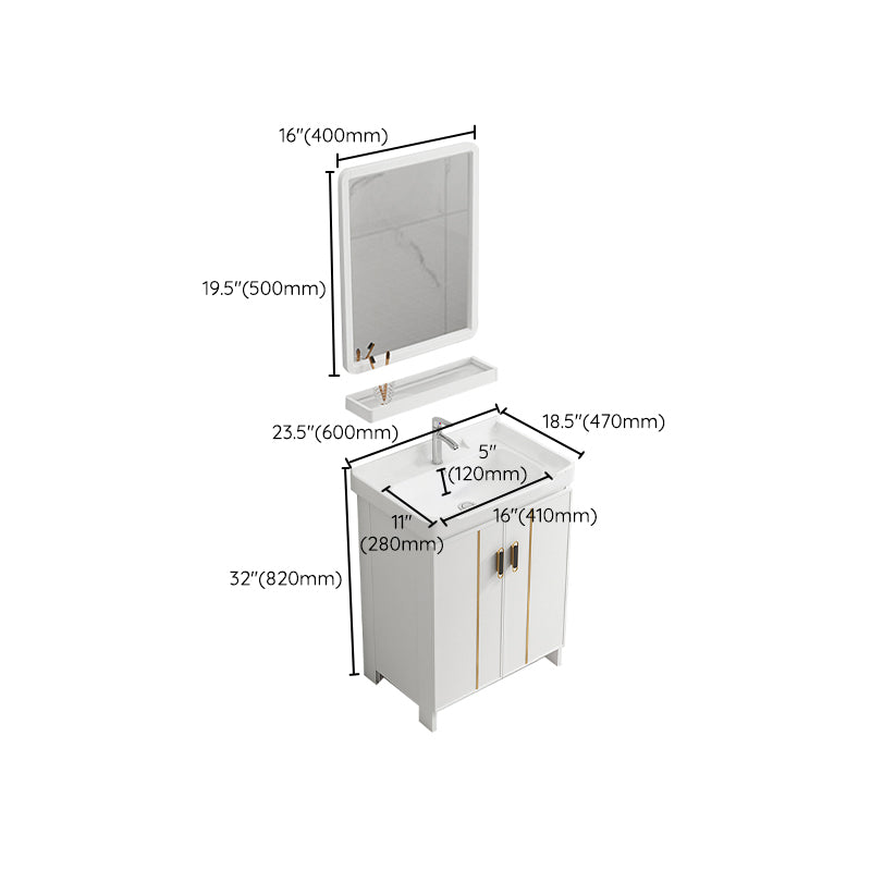 Glam Vanity Rectangle Mirror Metal Frame White Bathroom Vanity with Single Sink Clearhalo 'Bathroom Remodel & Bathroom Fixtures' 'Bathroom Vanities' 'bathroom_vanities' 'Home Improvement' 'home_improvement' 'home_improvement_bathroom_vanities' 7038283