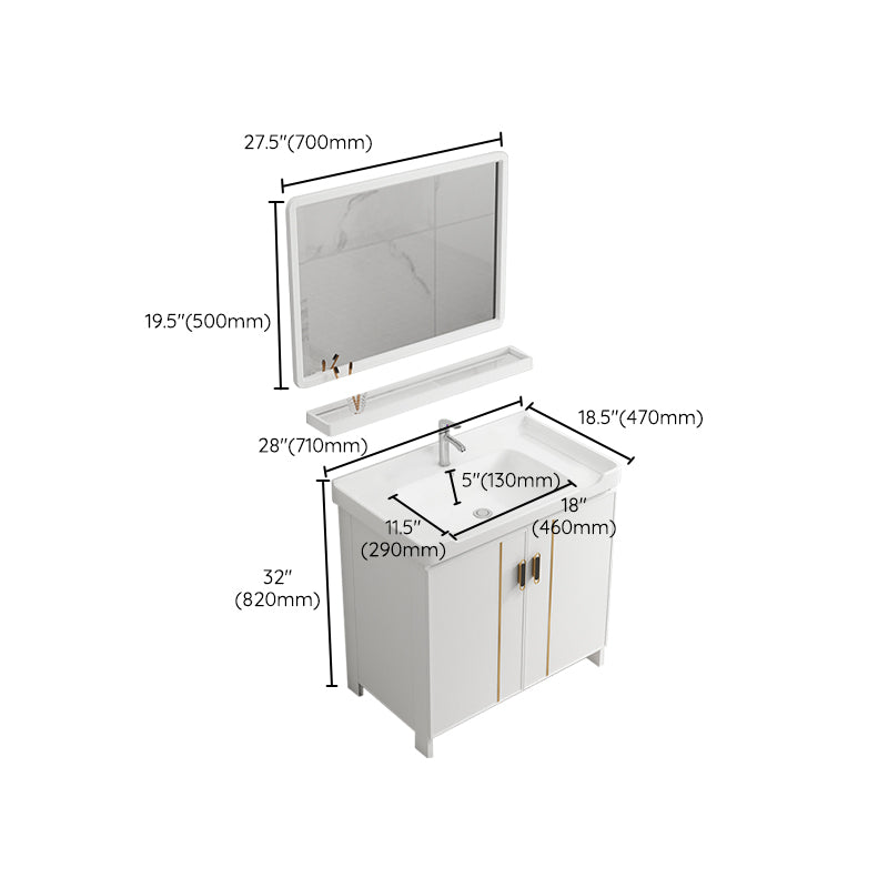 Glam Vanity Rectangle Mirror Metal Frame White Bathroom Vanity with Single Sink Clearhalo 'Bathroom Remodel & Bathroom Fixtures' 'Bathroom Vanities' 'bathroom_vanities' 'Home Improvement' 'home_improvement' 'home_improvement_bathroom_vanities' 7038284