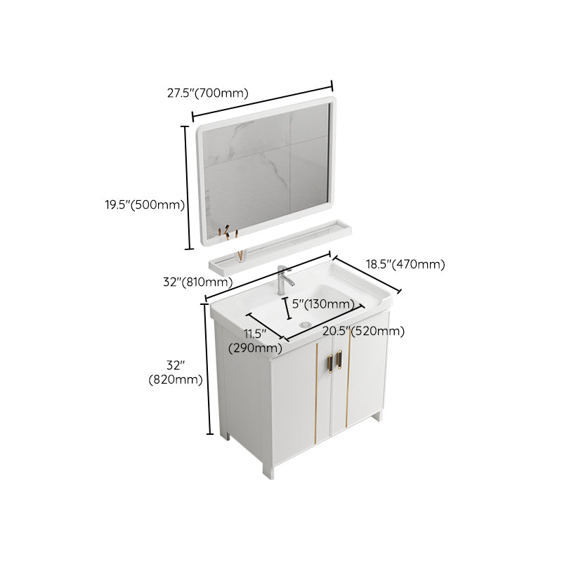 Glam Vanity Rectangle Mirror Metal Frame White Bathroom Vanity with Single Sink Clearhalo 'Bathroom Remodel & Bathroom Fixtures' 'Bathroom Vanities' 'bathroom_vanities' 'Home Improvement' 'home_improvement' 'home_improvement_bathroom_vanities' 7038285