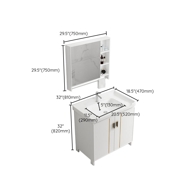 Glam Vanity Rectangle Mirror Metal Frame White Bathroom Vanity with Single Sink Clearhalo 'Bathroom Remodel & Bathroom Fixtures' 'Bathroom Vanities' 'bathroom_vanities' 'Home Improvement' 'home_improvement' 'home_improvement_bathroom_vanities' 7038294