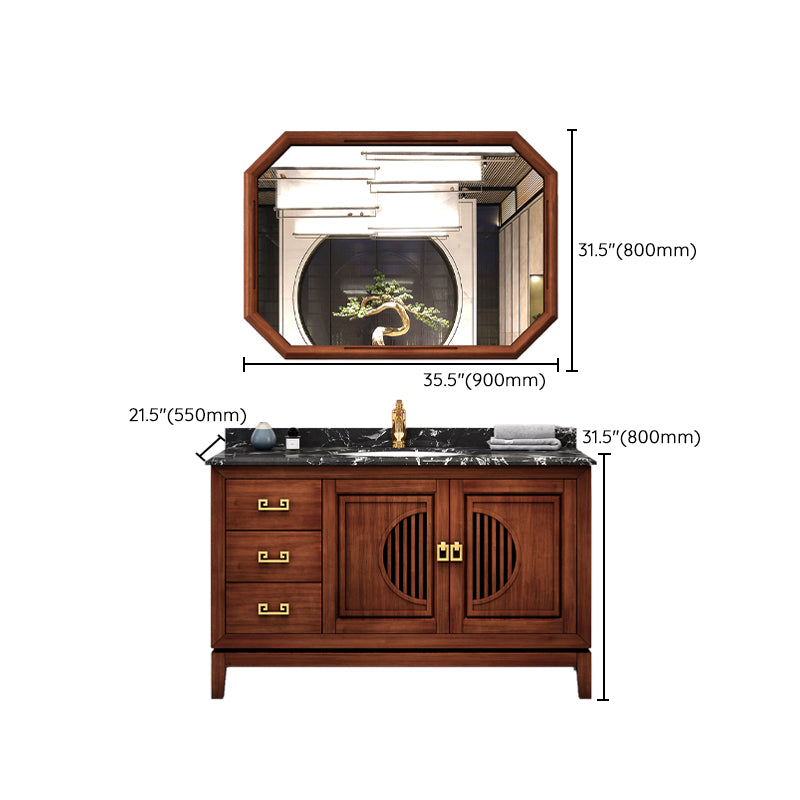 Vintage Bathroom Vanity Sink Wooden Round Ceramic Sink Drawer Vanity Sink with Faucet Clearhalo 'Bathroom Remodel & Bathroom Fixtures' 'Bathroom Vanities' 'bathroom_vanities' 'Home Improvement' 'home_improvement' 'home_improvement_bathroom_vanities' 7038370