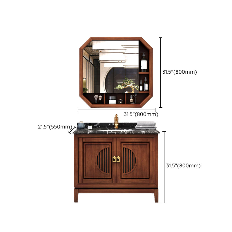 Vintage Bathroom Vanity Sink Wooden Round Ceramic Sink Drawer Vanity Sink with Faucet Clearhalo 'Bathroom Remodel & Bathroom Fixtures' 'Bathroom Vanities' 'bathroom_vanities' 'Home Improvement' 'home_improvement' 'home_improvement_bathroom_vanities' 7038378