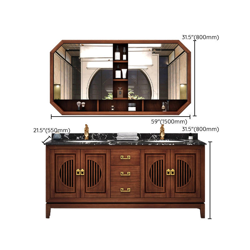 Vintage Bathroom Vanity Sink Wooden Round Ceramic Sink Drawer Vanity Sink with Faucet Clearhalo 'Bathroom Remodel & Bathroom Fixtures' 'Bathroom Vanities' 'bathroom_vanities' 'Home Improvement' 'home_improvement' 'home_improvement_bathroom_vanities' 7038385