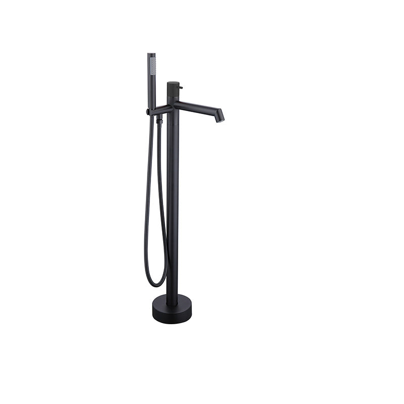 Floor Mounted Bronze Freestanding Tub Filler Single Handle Freestanding Tub Filler Trim Black Hand Shower Included Ground Clearhalo 'Bathroom Remodel & Bathroom Fixtures' 'Bathtub Faucets' 'bathtub_faucets' 'Home Improvement' 'home_improvement' 'home_improvement_bathtub_faucets' 7038454