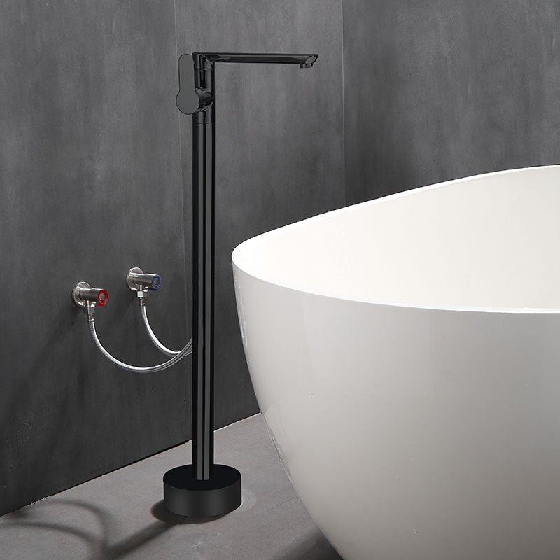 Modern Floor Bronze Freestanding Tub Filler Swivel Freestanding Faucet Black Wall Clearhalo 'Bathroom Remodel & Bathroom Fixtures' 'Bathtub Faucets' 'bathtub_faucets' 'Home Improvement' 'home_improvement' 'home_improvement_bathtub_faucets' 7038476