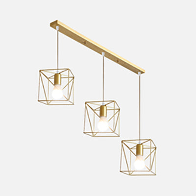 Polished Gold Squared/Hexagon/Star Ceiling Fixture Retro Stylish Metallic 3 Bulbs Dining Room Hanging Light with Wire Frame Square Clearhalo 'Ceiling Lights' 'Modern Pendants' 'Modern' 'Pendant Lights' 'Pendants' Lighting' 70409