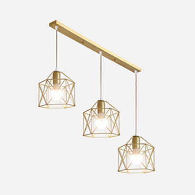 Polished Gold Squared/Hexagon/Star Ceiling Fixture Retro Stylish Metallic 3 Bulbs Dining Room Hanging Light with Wire Frame Hexagon Clearhalo 'Ceiling Lights' 'Modern Pendants' 'Modern' 'Pendant Lights' 'Pendants' Lighting' 70410