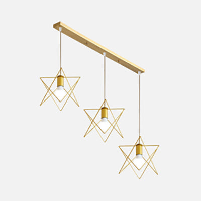 Polished Gold Squared/Hexagon/Star Ceiling Fixture Retro Stylish Metallic 3 Bulbs Dining Room Hanging Light with Wire Frame Star Clearhalo 'Ceiling Lights' 'Modern Pendants' 'Modern' 'Pendant Lights' 'Pendants' Lighting' 70412