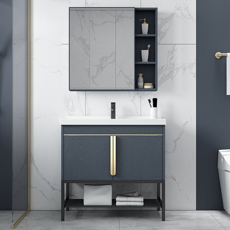 Bathroom Vanity Rectangular Drawers Mirror Storage Shelf with Faucet Vanity & Faucet & Mirror Cabinet Blue Clearhalo 'Bathroom Remodel & Bathroom Fixtures' 'Bathroom Vanities' 'bathroom_vanities' 'Home Improvement' 'home_improvement' 'home_improvement_bathroom_vanities' 7041695