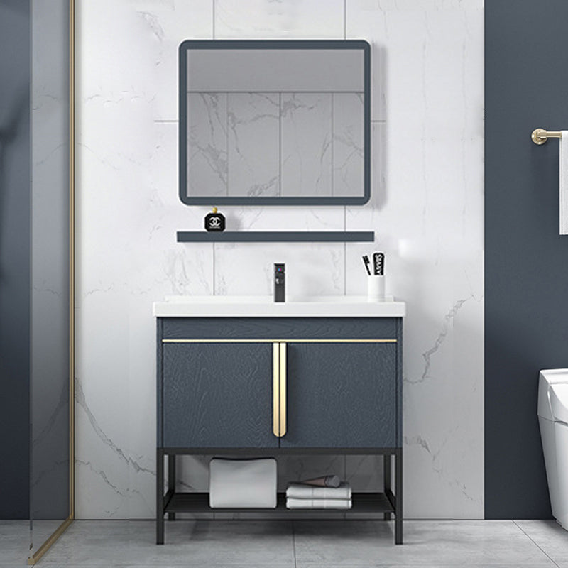 Bathroom Vanity Rectangular Drawers Mirror Storage Shelf with Faucet Vanity & Faucet & Mirrors Blue Clearhalo 'Bathroom Remodel & Bathroom Fixtures' 'Bathroom Vanities' 'bathroom_vanities' 'Home Improvement' 'home_improvement' 'home_improvement_bathroom_vanities' 7041701