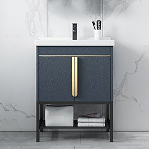 Bathroom Vanity Rectangular Drawers Mirror Storage Shelf with Faucet Vanity & Faucet 24"L x 19"W x 31"H Blue Clearhalo 'Bathroom Remodel & Bathroom Fixtures' 'Bathroom Vanities' 'bathroom_vanities' 'Home Improvement' 'home_improvement' 'home_improvement_bathroom_vanities' 7041708