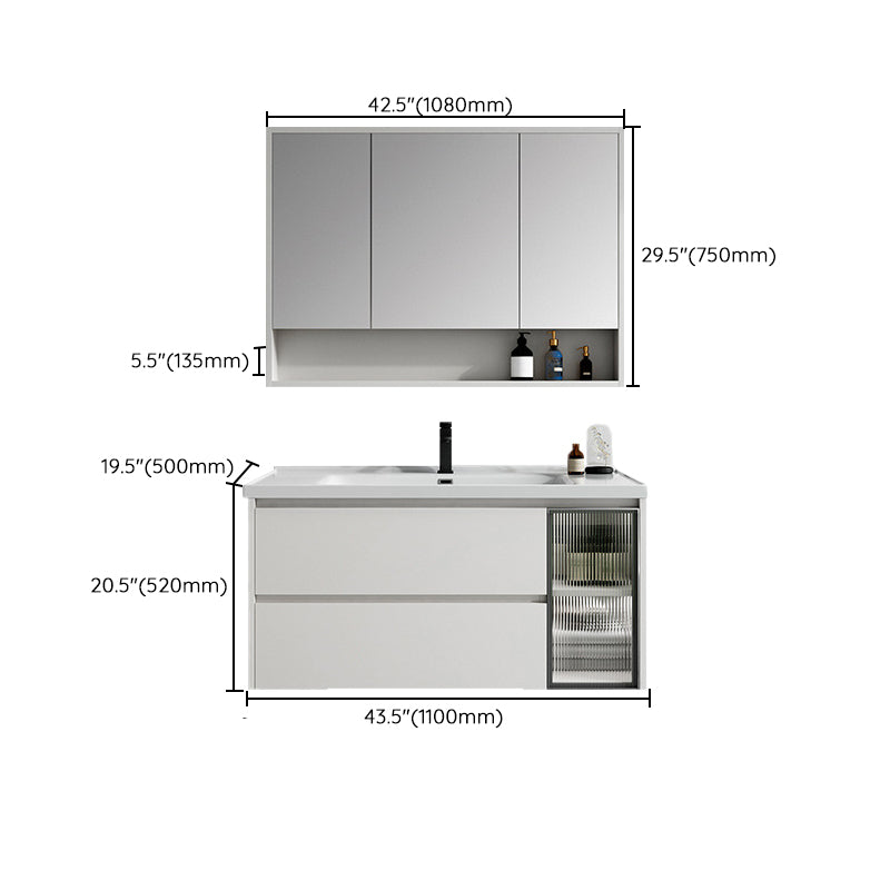 White Wood Vanity Wall Mount Glam Single Sink Mirror Bathroom Vanity with Drawers Clearhalo 'Bathroom Remodel & Bathroom Fixtures' 'Bathroom Vanities' 'bathroom_vanities' 'Home Improvement' 'home_improvement' 'home_improvement_bathroom_vanities' 7043672