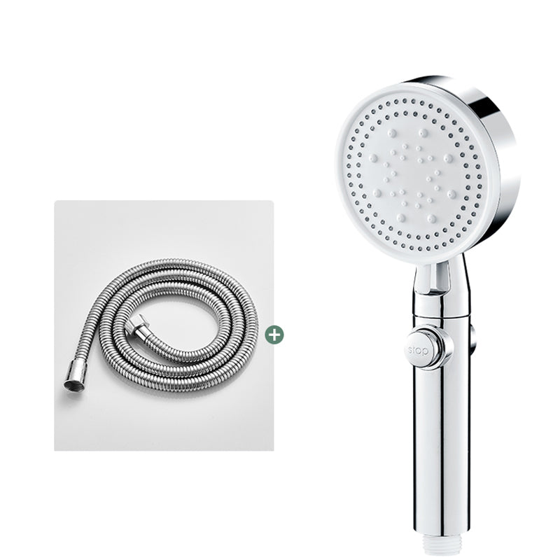 Round Handheld Shower Head Modern Plastic Shower Head with Self-Cleaning Silver Shower Head with Hose 1.5 meter Hose Clearhalo 'Bathroom Remodel & Bathroom Fixtures' 'Home Improvement' 'home_improvement' 'home_improvement_shower_heads' 'Shower Heads' 'shower_heads' 'Showers & Bathtubs Plumbing' 'Showers & Bathtubs' 7044468