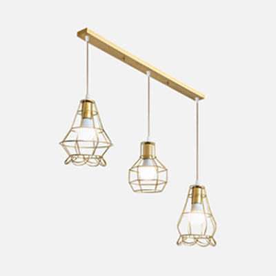 3 Heads Caged Hanging Light with Petal Design Vintage Stylish Gold Metal Pendant Light for Kitchen C Clearhalo 'Ceiling Lights' 'Modern Pendants' 'Modern' 'Pendant Lights' 'Pendants' Lighting' 70457