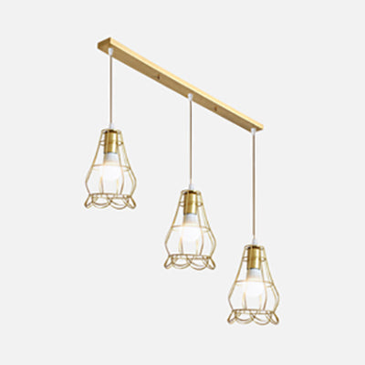 3 Heads Caged Hanging Light with Petal Design Vintage Stylish Gold Metal Pendant Light for Kitchen A Clearhalo 'Ceiling Lights' 'Modern Pendants' 'Modern' 'Pendant Lights' 'Pendants' Lighting' 70458