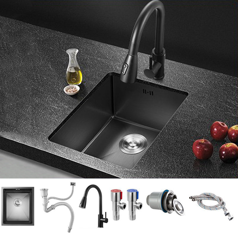 Stainless Steel Kitchen Sink Modern Single Bowl Kitchen Sink Sink with Faucet Pull Out Faucet Clearhalo 'Home Improvement' 'home_improvement' 'home_improvement_kitchen_sinks' 'Kitchen Remodel & Kitchen Fixtures' 'Kitchen Sinks & Faucet Components' 'Kitchen Sinks' 'kitchen_sinks' 7046331