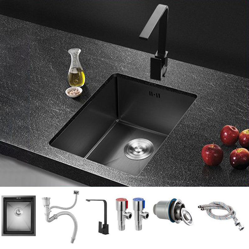 Stainless Steel Kitchen Sink Modern Single Bowl Kitchen Sink Sink with Faucet Square Faucet Clearhalo 'Home Improvement' 'home_improvement' 'home_improvement_kitchen_sinks' 'Kitchen Remodel & Kitchen Fixtures' 'Kitchen Sinks & Faucet Components' 'Kitchen Sinks' 'kitchen_sinks' 7046333