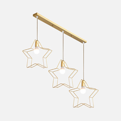 Golden Globe/Diamond/Star Shade Hanging Ceiling Light with Wire Frame Industrial Iron 3 Heads Indoor Hanging Light Gold Star Clearhalo 'Ceiling Lights' 'Modern Pendants' 'Modern' 'Pendant Lights' 'Pendants' Lighting' 70492