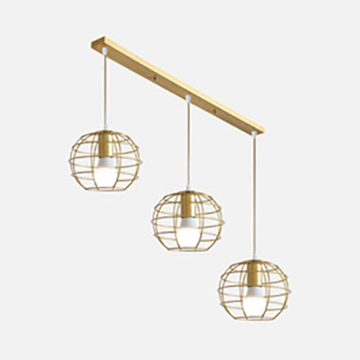 Golden Globe/Diamond/Star Shade Hanging Ceiling Light with Wire Frame Industrial Iron 3 Heads Indoor Hanging Light Gold Globe Clearhalo 'Ceiling Lights' 'Modern Pendants' 'Modern' 'Pendant Lights' 'Pendants' Lighting' 70494