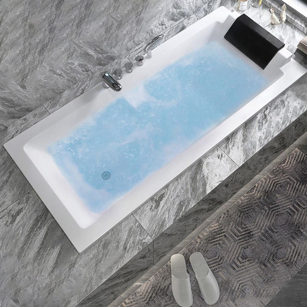 Drop-in White Bath Modern Soaking Acrylic Rectangular Bathtub 63"L x 30"W x 18"H Tub with Silver 5-Piece Set Clearhalo 'Bathroom Remodel & Bathroom Fixtures' 'Bathtubs' 'Home Improvement' 'home_improvement' 'home_improvement_bathtubs' 'Showers & Bathtubs' 7049997