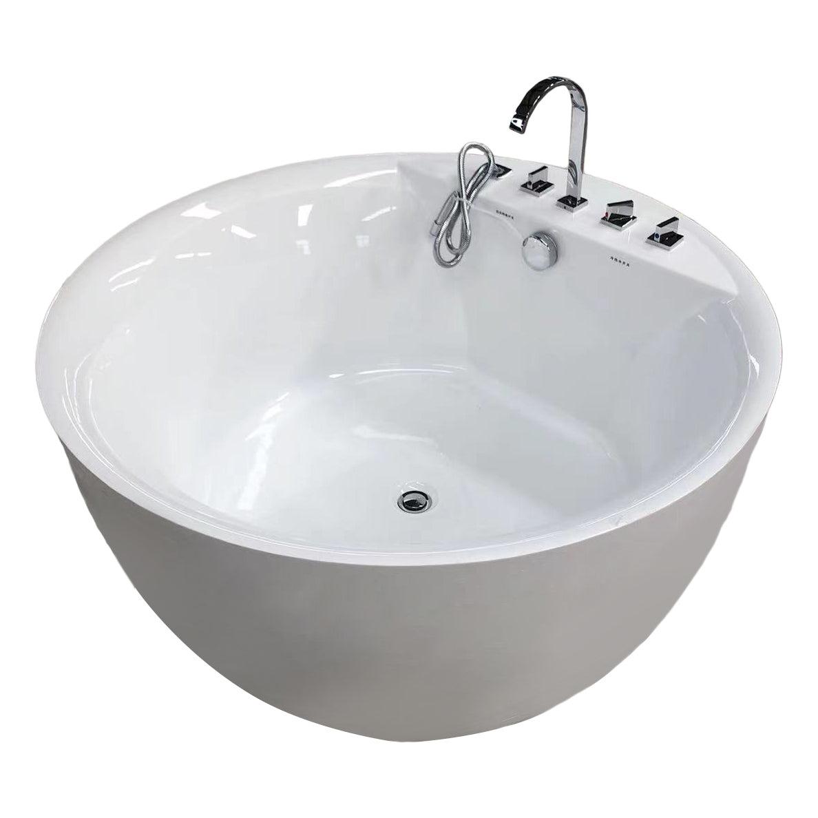 Round Bathtub Acrylic Soaking Freestanding Bathtub , 25.59-inch Tall Tub with Black 5-Piece Set Clearhalo 'Bathroom Remodel & Bathroom Fixtures' 'Bathtubs' 'Home Improvement' 'home_improvement' 'home_improvement_bathtubs' 'Showers & Bathtubs' 7050051