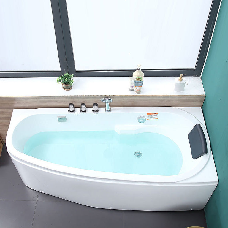 Modern Acrylic Bath Soaking Corner White Bathtub , 29.92-inch Wide 63"L x 29.9"W x 22.8"H Left Tub with Silver 5-Piece Set Clearhalo 'Bathroom Remodel & Bathroom Fixtures' 'Bathtubs' 'Home Improvement' 'home_improvement' 'home_improvement_bathtubs' 'Showers & Bathtubs' 7050159