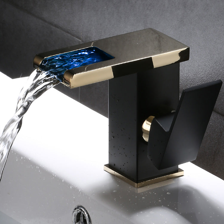 Vanity Sink Faucet Waterfall Spout Single Handle Faucet with LED Light Clearhalo 'Bathroom Remodel & Bathroom Fixtures' 'Bathroom Sink Faucets' 'Bathroom Sinks & Faucet Components' 'bathroom_sink_faucets' 'Home Improvement' 'home_improvement' 'home_improvement_bathroom_sink_faucets' 7050609