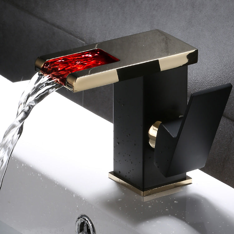 Vanity Sink Faucet Waterfall Spout Single Handle Faucet with LED Light Clearhalo 'Bathroom Remodel & Bathroom Fixtures' 'Bathroom Sink Faucets' 'Bathroom Sinks & Faucet Components' 'bathroom_sink_faucets' 'Home Improvement' 'home_improvement' 'home_improvement_bathroom_sink_faucets' 7050612