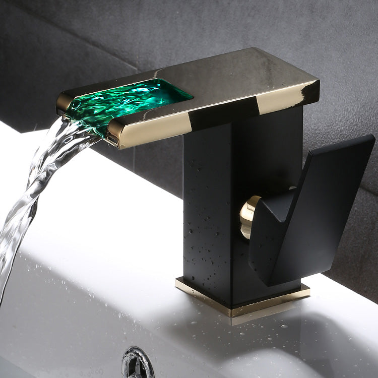 Vanity Sink Faucet Waterfall Spout Single Handle Faucet with LED Light Clearhalo 'Bathroom Remodel & Bathroom Fixtures' 'Bathroom Sink Faucets' 'Bathroom Sinks & Faucet Components' 'bathroom_sink_faucets' 'Home Improvement' 'home_improvement' 'home_improvement_bathroom_sink_faucets' 7050613