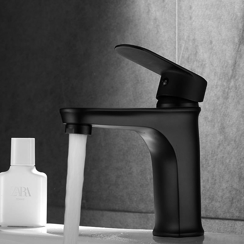 Vanity Sink Faucet Waterfall Spout Single Handle Faucet with LED Light Matte Black 5.9" Led Lights Not Included Clearhalo 'Bathroom Remodel & Bathroom Fixtures' 'Bathroom Sink Faucets' 'Bathroom Sinks & Faucet Components' 'bathroom_sink_faucets' 'Home Improvement' 'home_improvement' 'home_improvement_bathroom_sink_faucets' 7050632