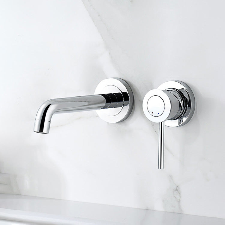 Wall Mounted Bathroom Faucet Single-handle Low Arc Chrome Faucet Clearhalo 'Bathroom Remodel & Bathroom Fixtures' 'Bathroom Sink Faucets' 'Bathroom Sinks & Faucet Components' 'bathroom_sink_faucets' 'Home Improvement' 'home_improvement' 'home_improvement_bathroom_sink_faucets' 7050686