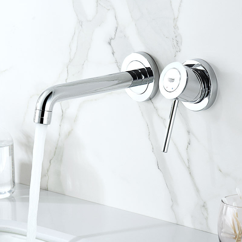 Wall Mounted Bathroom Faucet Single-handle Low Arc Chrome Faucet Chrome Clearhalo 'Bathroom Remodel & Bathroom Fixtures' 'Bathroom Sink Faucets' 'Bathroom Sinks & Faucet Components' 'bathroom_sink_faucets' 'Home Improvement' 'home_improvement' 'home_improvement_bathroom_sink_faucets' 7050687