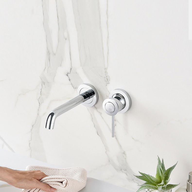 Wall Mounted Bathroom Faucet Single-handle Low Arc Chrome Faucet Clearhalo 'Bathroom Remodel & Bathroom Fixtures' 'Bathroom Sink Faucets' 'Bathroom Sinks & Faucet Components' 'bathroom_sink_faucets' 'Home Improvement' 'home_improvement' 'home_improvement_bathroom_sink_faucets' 7050690